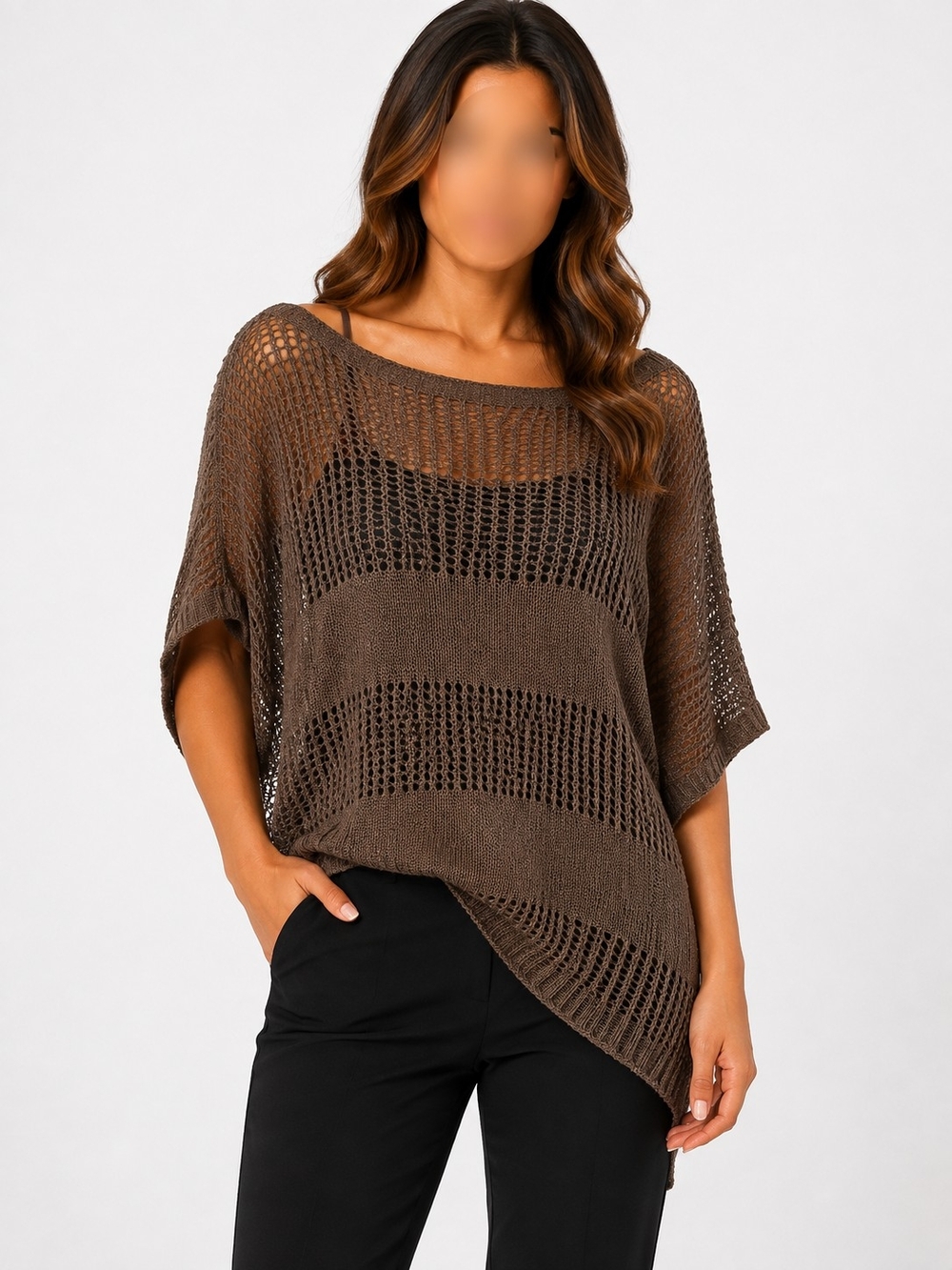 le chateau Brown Open-Weave Off-the-Shoulder Sweater